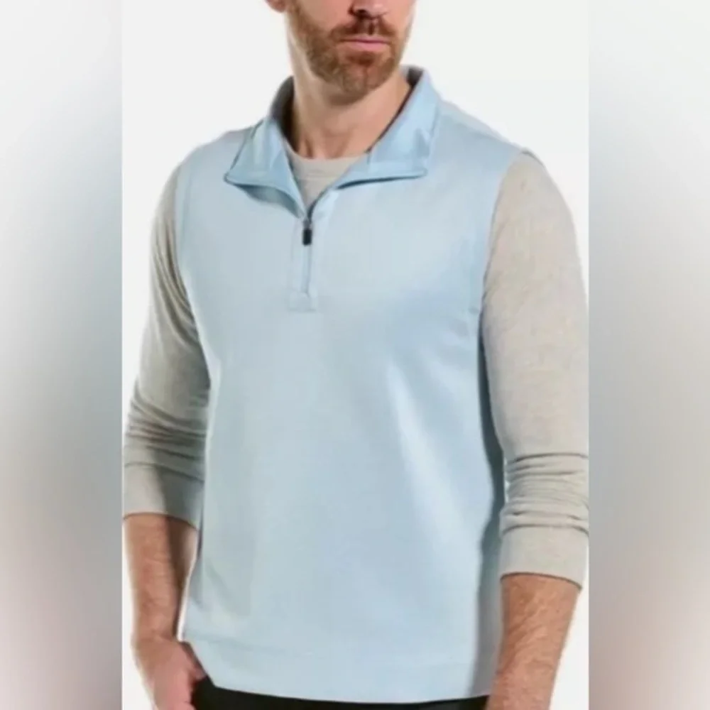 New Hickey Freeman NWT Men's Large 1/4 Zip Vest Lite Blue Mini Stripe - Picture 1 of 9